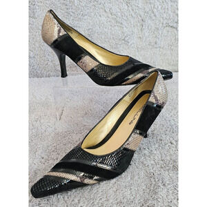 Vintage Bellini Connie‎ Pumps Black Mixed Material Pattern Unique Heels sz 13M
